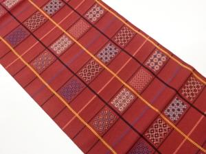 本場筑前博多格子に七宝模様織出し名古屋帯